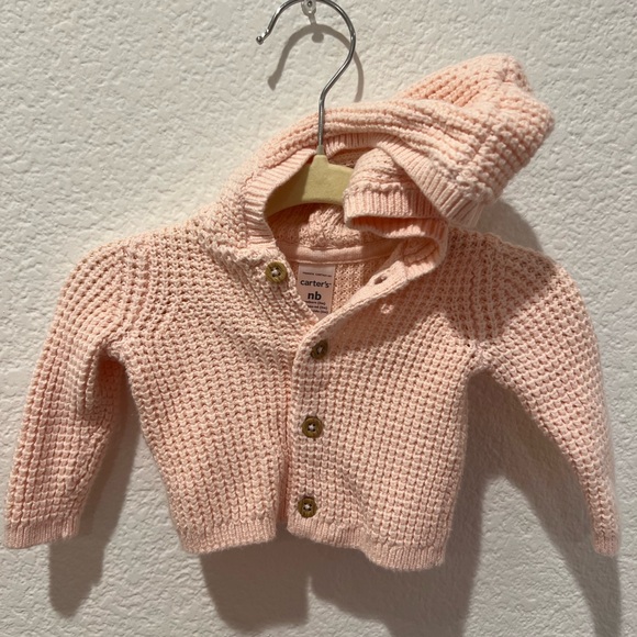 Carter's Soft Pink Knitted Baby Hooded Sweater - Picture 1 of 1